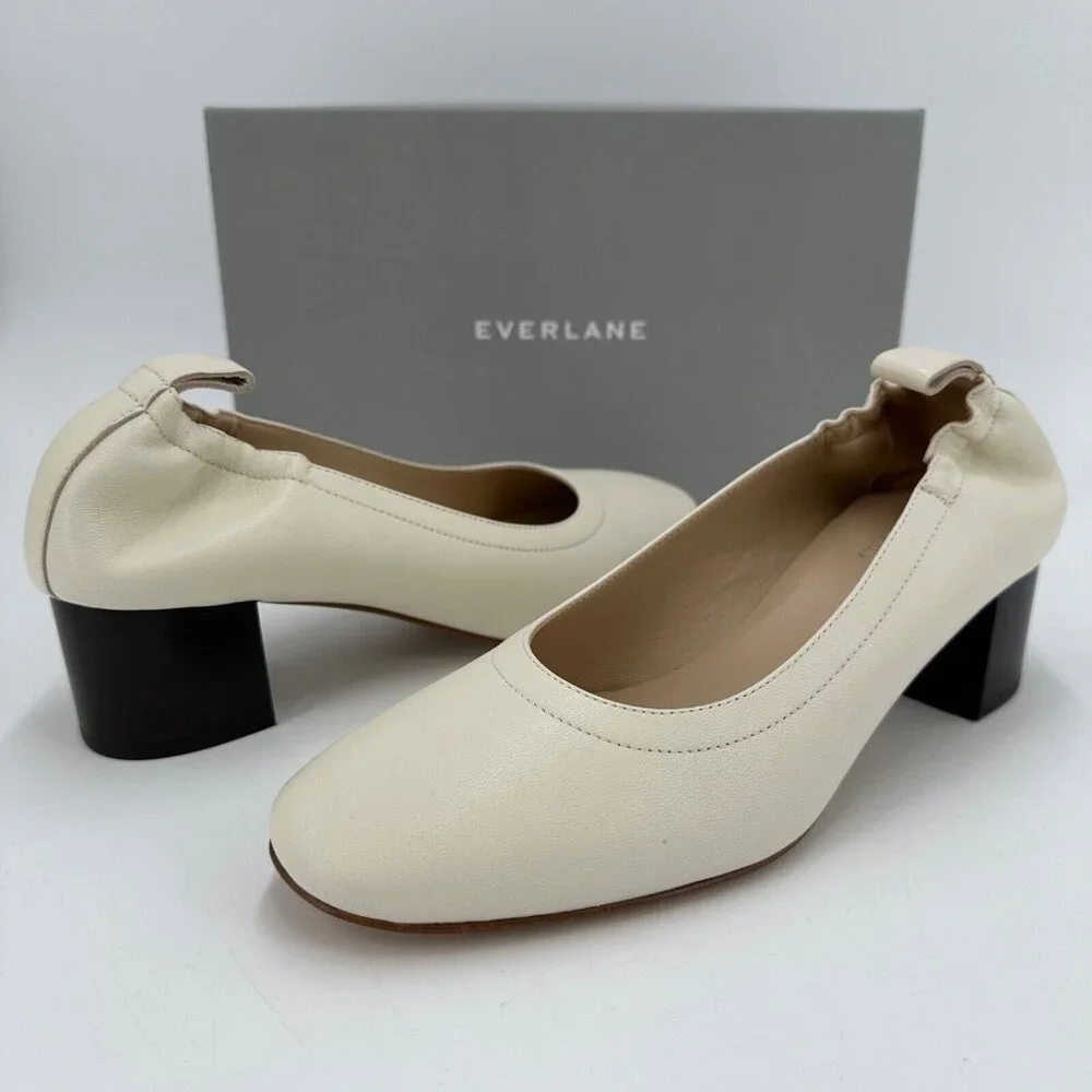 Everlane The Italian Leather Day Heel in Bone 5.5 Women's Elastic Back Comfort